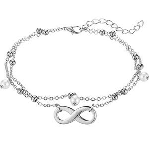 New Women's Multi-layer Silver Plated Beads Infinity Anklet Bracelet